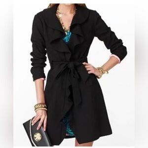 Lilly Pulitzer Alexis Black Ruffled Linen Blend Trench Jacket size Small